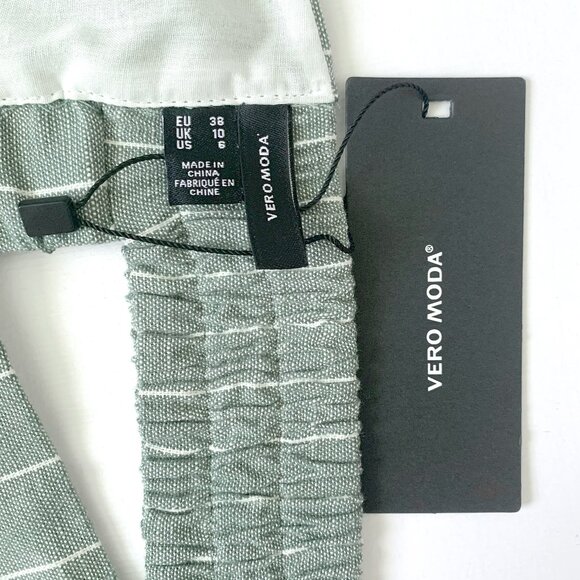 Vero Moda vmserena Strap Bra Top Bustier Smocked Green Stripe Crop Prep Tailored - Picture 6 of 11